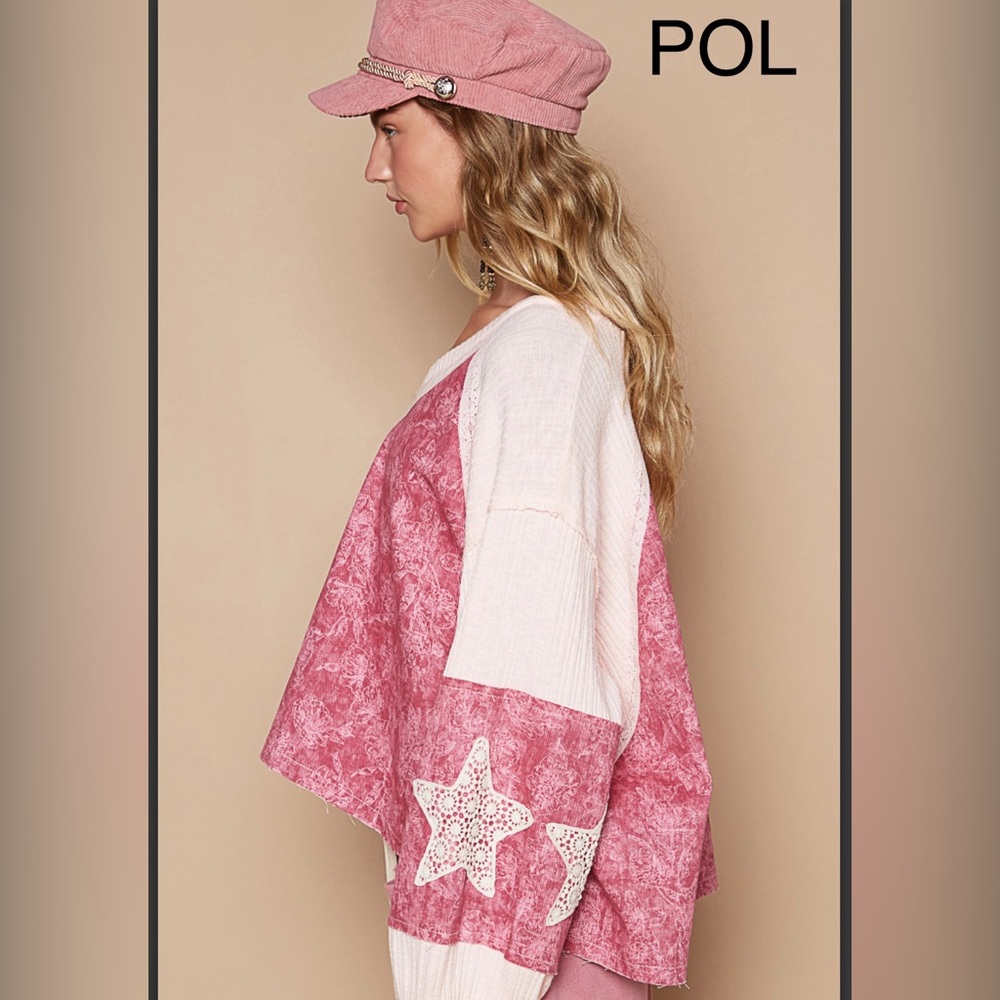 BP30💕NEW! POL playful pink+cream v-neck w/star details perfect 4 office2 out!💕 - Picture 3 of 7